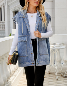 Loveda New Arrival Summer Y2K <strong>Denim</strong> Sleeveless <strong>Jacket</strong> Lapel Button Down Pocket Hood <strong>Denim</strong> Vest <strong>for</strong> <strong>Women</strong> - Product Image 5