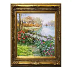 Pintura a óleo Art Déco de uma paisagem natural, pintura original à mão, para sala de estar ou quarto, lago, parque natural