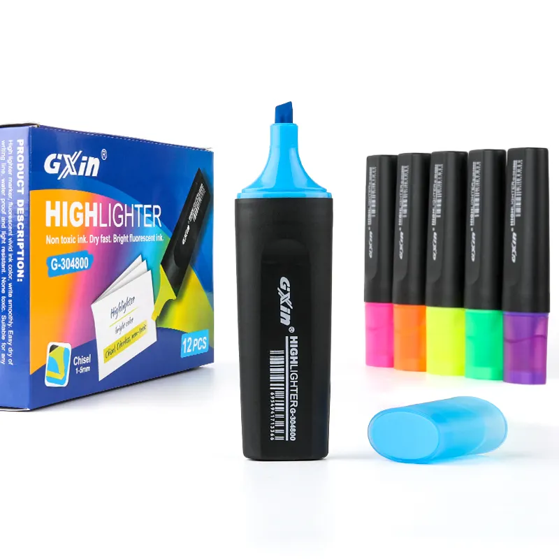 Gxin-Juego de rotuladores fluorescentes para la escuela, marcadores de color neón a base de agua personalizados, 12 unidades/juego, 12 unidades