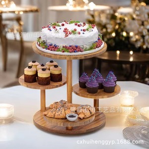 Plateau de service en bois à 3 niveaux pour gâteaux, desserts, fêtes et cuisine - Product Image 4