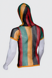 Sweat à capuche en polyester/coton molletonné, style filet, écologique, respirant, hiver, style Rasta Caraïbes, maille large, pour la gym - Product Image 2