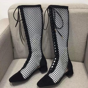 Bottines d'hiver pour femmes, dessus en maille respirante, fermeture à lacets, bout carré, talon aiguille - Product Image 1