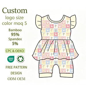 Nuevo Conjunto de Ropa para Bebé con Diseño Floral a Cuadros, Material de Fibra de Bambú, Body para Bebé - Product Image 1