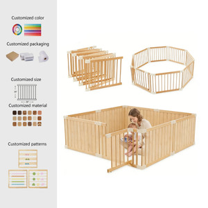 Parc pour bébé en bois massif écologique pour les tout-petits de 1 à 3 ans, pliable et réglable, utilisation en intérieur - Product Image 1