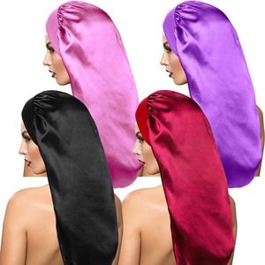 Promotion Women Soft Elastic Band Silky Sleeping Cap Big Bonnets Long Satin Bonnet for <b>Braids</b> Hair Care - Product Image 1