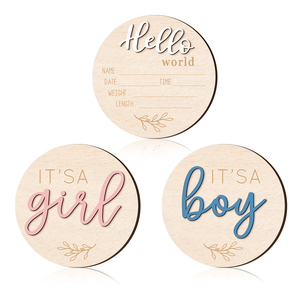 Targa in <span class=keywords><strong>Legno</strong></span> Incisa Moderna 'Hello World' per Annuncio Nascita, Carta per Traguardi del Bambino - Product Image 1