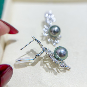 Accesorios de Plata S925 para DIY con Perlas, Cuentas Redondas de 8-10 mm para Pendientes con Soporte de Uña Hueca 22215 - Product Image 2