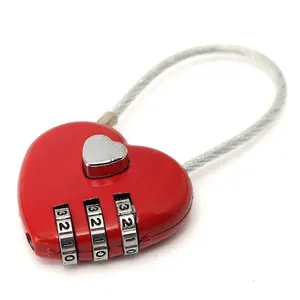 1 Pcs Heart Password Lock Wire Rope Resettable Combination Three Bit Digital Lock Padlock Travel Bags Security Lock Girl Like