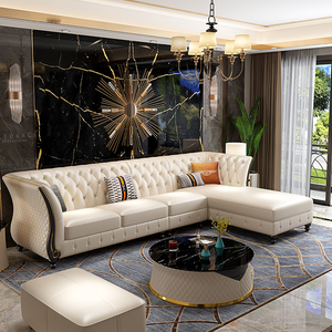 Luxury Home Furniture Nordic Villa Hotel Luxury Design Tufted Leather <strong>Sofa</strong> Set - Product Image 3
