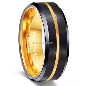 Anillos de carburo de tungsteno ranurados chapados en oro de 18 quilates de 8 mm POYA, anillos de boda modernos para hombre, para fiesta de compromiso - Product Image 3