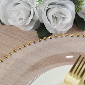 Gold Beaded Rim <b>Plastic</b> Dinner Plate 10.5 Inch Clear White Round Underplates Bulk Reusable Party Tableware for Banquets - Product Image 4