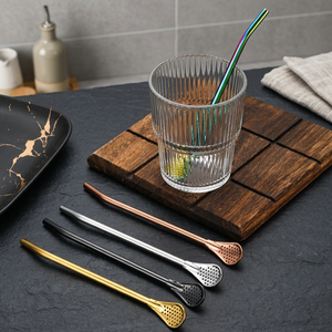 Ensemble de 4 cuillères à glace en métal modernes, accessoires de bar à cocktails réutilisables, or, argent, or rose, noir - Product Image 3