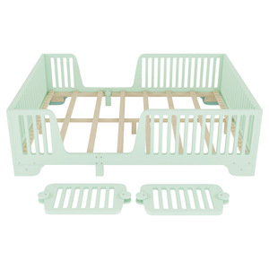 Cama infantil de madera maciza color verde menta con barandilla completa, cama de suelo, muebles duraderos para dormitorio infantil - Product Image 5