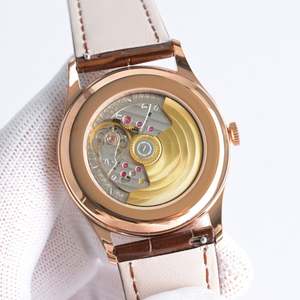 Reloj 5196 con Diseño de Anillo Plateado Simple, Esfera Dorada Rosa, Correa de Piel de Cocodrilo, Sistema de Segundero Independiente - Product Image 5