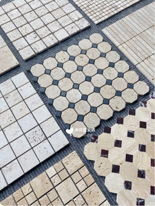 Design personalizzato <span class=keywords><strong>travertino</strong></span> in pietra mosaico cucina Backsplash e parete bagno finitura opaca Beige & rosso <span class=keywords><strong>travertino</strong></span> 3D tessere mosaico - Product Image 2