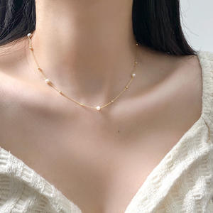 Collier en argent pur S925 avec perle, chaîne Chopin, style rétro français, luxe léger, accessoire haut de gamme pour femmes, colliers en perles - Product Image 2