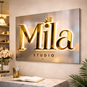 ป้ายโลโก้โลหะ 3 มิติ แบบกำหนดเอง, ป้ายไฟ LED, ป้ายไฟ LED สำหรับธุรกิจ, โลโก้โลหะแบบกำหนดเองสำหรับตกแต่งร้านเสริมสวย - Product Image 6