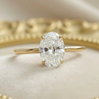 Anillo de Compromiso con Diamante Cultivado en Laboratorio de 0.5-3CT, Corte Ovalado, Cuatro Puntas, Tipo Pétalo, Oro Sólido de 10K/14K/18K, Certificado IGI, CVD/HPHT, Personalizado