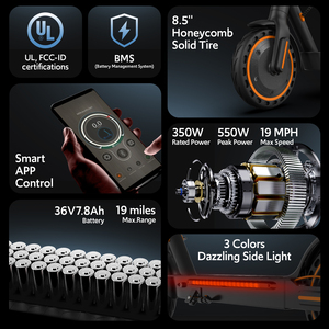 Xe <span class=keywords><strong>Scooter</strong></span> điện hai bánh gấp gọn cho người lớn, hệ thống giảm xóc kép, lốp đặc, điều khiển bằng ứng dụng, tải trọng <span class=keywords><strong>100kg</strong></span>, đạt chuẩn CE FCC, OEM, bán buôn số lượng lớn cho trường học - Product Image 4