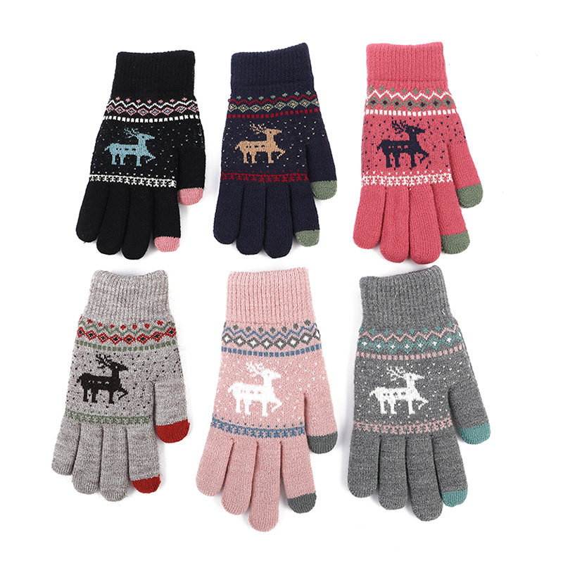 Lovely Deer touch screen gloves plus plush thickened double outdoor cycling gloves knitted warm gloves