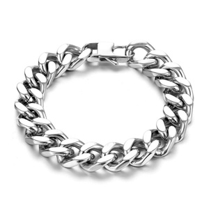 High Polished Hiphop Silver Jewelry Stainless Steel Bracelet Cuban Link Chain for <b>Men</b> - Product Image 2