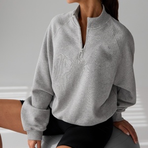 Nueva Llegada, MOQ Bajo, Sudadera de Algodón 100% para Mujer, Cómoda, para Bajar de Peso, con Hombros Caídos y Media Cremallera - Product Image 5