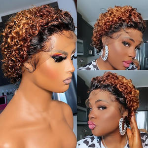 Perruque Pixie Cut, cheveux humains bouclés, coupe Pixie courte, nœuds blanchis, dentelle frontale, 13x4, perruque Pixie avec cheveux <span class=keywords><strong>de</strong></span> bébé - Product Image 4