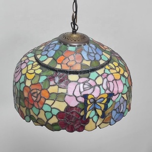 LongHuiJing Tiffany <b>Chandelier</b> 16-Inch Wide Multicoloured Stained Glass Two-Color Flower Lampshade Pendant <b>Lights</b> Halogen/LED - Product Image 4