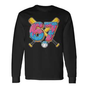 Camiseta de manga larga con estampado de béisbol Drip Number 67 Player 67Th Birthday Meme Gen Alpha - Product Image 1
