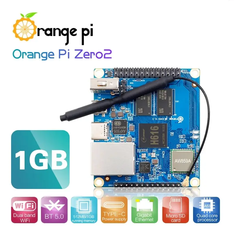 Orange Pi Zero 2 1GB RAM with Allwinner H616 Chip Support BT Wifi Run Android 10 Ubuntu Debian OS Single Board