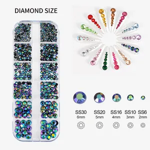 12 ช่องใส่เพชรตกแต่งเล็บแบบผสม SS6-SS30  วิบวับ สีใส/ทอง/ชมพู/ฟ้า เพชรแบนหลังใส  สำหรับตกแต่งเล็บ - Product Image 5
