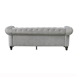Sofá KD de tela de terciopelo gris para sala de estar, sofá de madera de 3 plazas con estilo de diseño clásico - Product Image 3