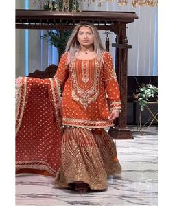 Premium Faux Georgette <b>Kurti</b> Plazzo Dupatta Set for Women offering a Traditional Elegant Designer Ethnic Look for Festivals - Product Image 1
