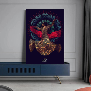 Quadro su tela con calligrafia araba, arte islamica <span class=keywords><strong>sufi</strong></span> derviche, poster religioso, stampa di un'immagine di una ragazza che balla, decorazione artistica - Product Image 5