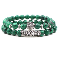 Ensemble de bracelets classiques en argent naturel avec tête de lion, de hibou et de Bouddha pour unisexe, anniversaire, chaîne de bracelet à perles en diamant de 8 mm