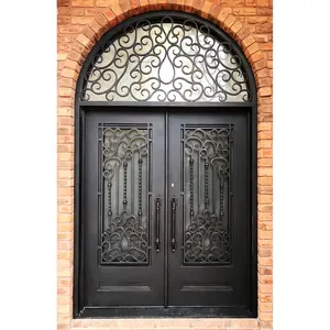 Enter the house curved flower iron art gate double door villa security door