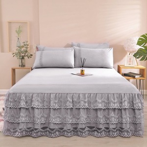 Premium Quality <strong>Purple</strong> <strong>Bed</strong> Skirts <strong>Set</strong> Double Layer Bedspread Solid Color <strong>Bed</strong> Sheet Polyester <strong>Bed</strong> Skirt Bedsheet Supplier - Product Image 2