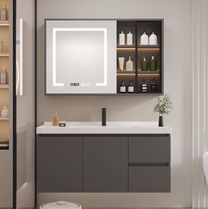 <span class=keywords><strong>Meuble</strong></span> <span class=keywords><strong>de</strong></span> salle <span class=keywords><strong>de</strong></span> bain contemporain haut <span class=keywords><strong>de</strong></span> gamme avec vasque en céramique intégrée, rangement grande capacité et armoire miroir intelligente anti-buée - Product Image 2