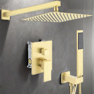 Grifo Mezclador Moderno Cuadrado de Latón Plateado de 12 Pulgadas con Monomando, Ducha de Lluvia y Ducha de Mano, Montado en Pared, Accesorios Completos para <span class=keywords><strong>Baño</strong></span> con Barra Deslizante y Cerámica - Product Image 1