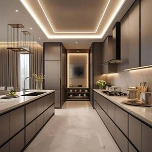 Modern High Gloss Modular Kitchen Cabinets Luxury Custom L-Shaped Built-in Design with LED <b>Light</b> and Quartz Countertop - Product Image 4
