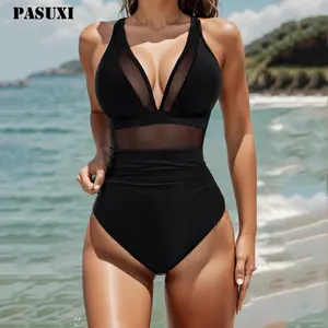 Pasuxi נשים סקסי חתוכים תחרה עם גב גב גבוה חתוך בגד ים אחד בגד ים monokini strapping ביקיני