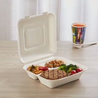 Boîte à bento jetable biodégradable à 3 compartiments en bagasse de canne à sucre avec gaufrage pour sushis et gelées