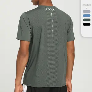Camiseta personalizada de secado rápido para hombre, ropa deportiva para correr y entrenamiento de nailon 85%, ligera, elástica, Lisa