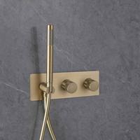 Robinet de douche carré moderne pour salle de bain, garantie de 2 ans, système à 2 poignées, finition or brossé, laiton encastré, jet de pluie, chrome