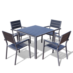 Muebles de <span class=keywords><strong>exterior</strong></span> 5 piezas aluminio plástico madera jardín patio <span class=keywords><strong>mesa</strong></span> y <span class=keywords><strong>sillas</strong></span> juegos de comedor ocio <span class=keywords><strong>mesa</strong></span> cuadrada - Product Image 1