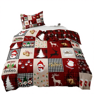 Parure de lit 3 pièces imprimée en 3D motif bonhomme de neige et <span class=keywords><strong>cerf</strong></span> de Noël, 300 fils/cm², housse de <span class=keywords><strong>couette</strong></span> et taies d'oreiller, toutes tailles, prix abordable - Product Image 4