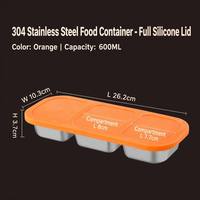 Boîte alimentaire compartimentée en acier inoxydable 304 avec couvercles en silicone, conteneur étanche, vente en gros, directement de l'usine, couleur et logo personnalisables