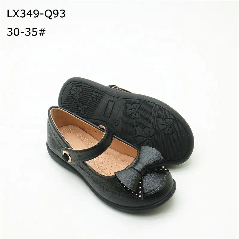 Wholesale Cheap Price Good Quality Flat Girls Children black floral Dress Shoes