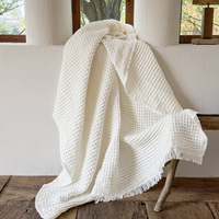 Nouvelle Arrivée 2026 – Couverture Moderne en Tissu Gaufré à Pompons pour Décoration de Chevet, Sieste sur Canapé et Couverture de Climatisation