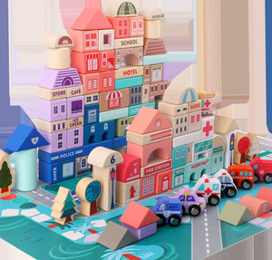 Montessori 115PCS Wooden DIY Model City Building Blocks Unisex Children's Cognitive Early Educational Toys for Kids Boys Girls - Product Image 5